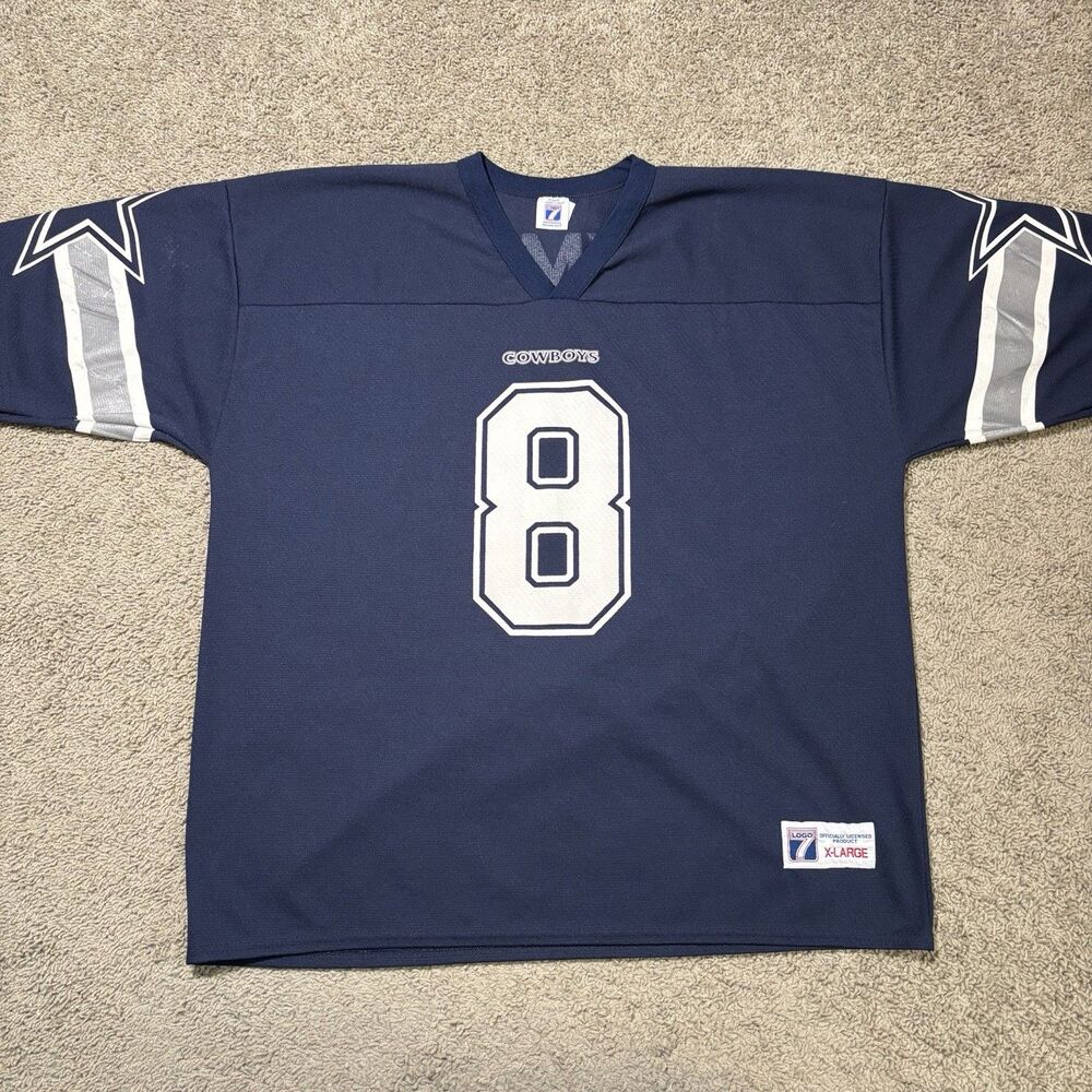 Vintage Logo 7 Dallas Cowboys Troy Aikman NFL Jersey Navy Blue Mens XL Football